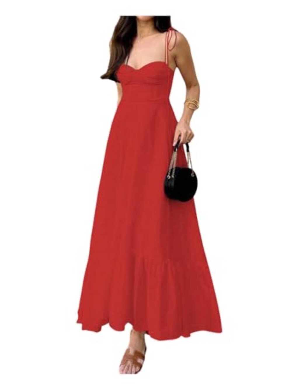 Flowy Maxi Cami Dress Sweetheart Neck Ruffle Hem Party